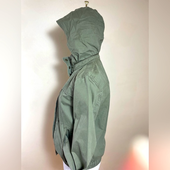 Banana Republic Bomber Jacket Womens sz S Olive Green Packable Hoodie Hipster - Picture 10 of 15